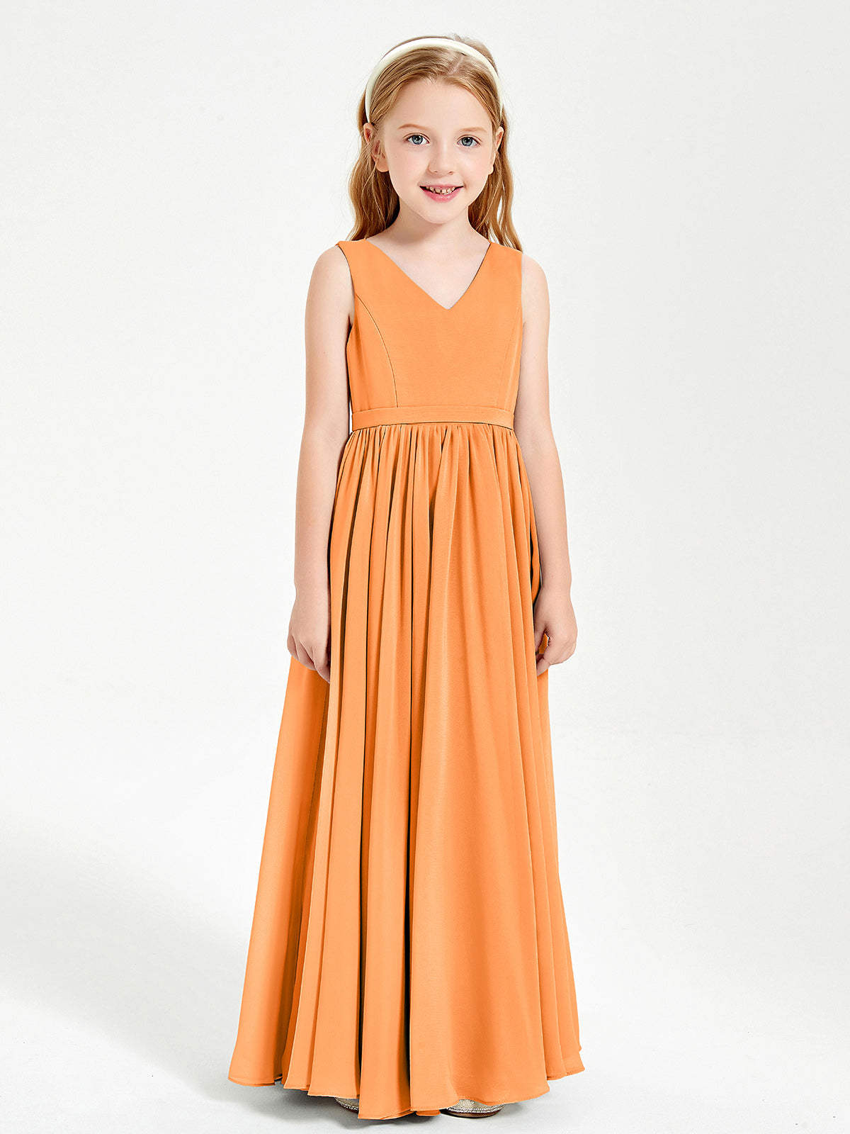 Chic Elegant Sleeveless Dresses for Junior Bridesmaids Orange